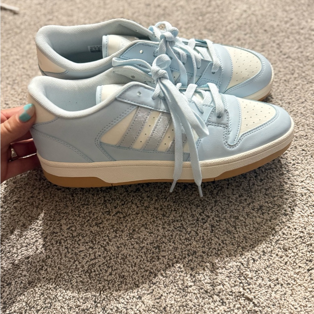 Adidas Women's Sky Blue and White Sneakers